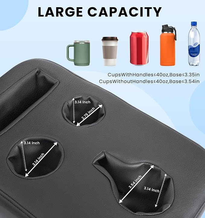 Sinvanho Car Cup Holder, Back Seat Cup Holder for Car Organizer | PU Leather Couch Sofa Bed Cup Holder Expander Tray, Boat Tray, Trucks, Minivans,SUVs,RVs,Vehicles,Holds Drinks,Remote,Snacks - Image 2