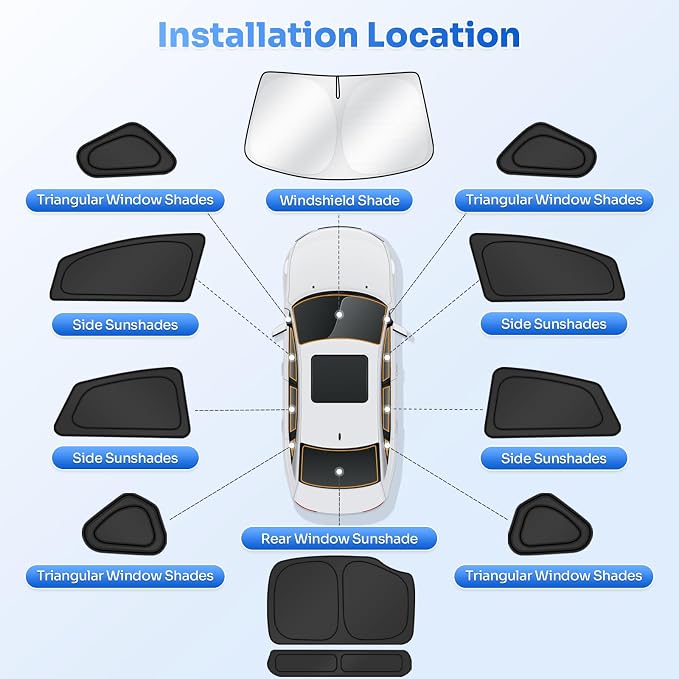 Canvcle Window Shades for 2010-2015 Toyota Prius Hatchback Accessories Windshield Sun Shade Side Rear Window Covers Sunshade Sun Visor Shield Privacy Protection for Camping Keep Car Cool Black 11PCS - Image 5