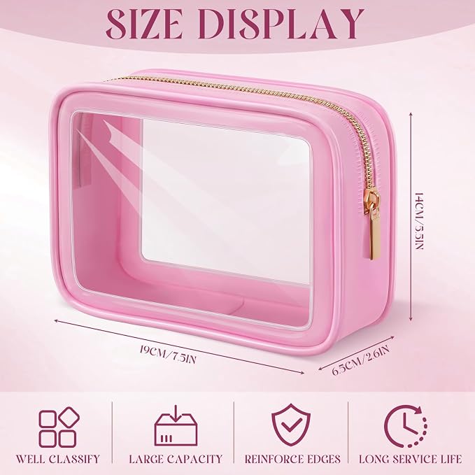 Hsei 20 Pcs Clear Makeup Bags Diaper Bag Organizer Travel Toiletry Bags with Zipper Clear Cosmetic Organizer Car Storage Pouch Bridesmaid Gift for Women Beach Vacation (Pink) - Image 2