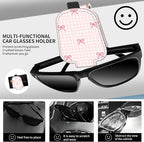 Leather Magnetic Sunglass Holder for Car Sun Visor, Cute Eyeglass Ticket Card Hanger Clip, Universal Auto Interior Accessories for SUV Pickup Truck, Pink Gingham Bow - Image 2