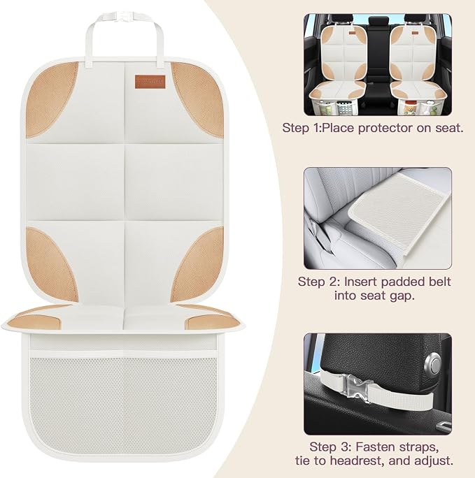 SMART ELF 2 Pack in Gift Box Car Seat Protector (Beige Brown) | Thickest Padding and Non-Slip Backing Mesh Pockets for Baby and Pet, Sedan SUV Truck - Image 5
