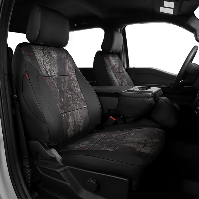EKR F150 Seat Covers Custom Fit for (4 Door,SuperCrew) Ford F-150 Lariat 2021 2022 2023 2024 2025 2026 & F-150 (Lightning) Lariat 2022-2025 -Faux Leather(Black/Woodland Camo) by EKR