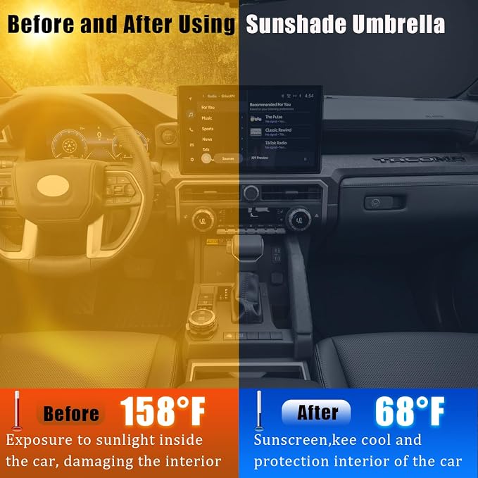 JDDRY Car Front Windshield Sun Shade with Pull Cord, Umbrella Sun Shade for Windshield, 2024 Sun Shades Cover for Small Car/Sedan/Compact SUV (140x74cm) - Image 3