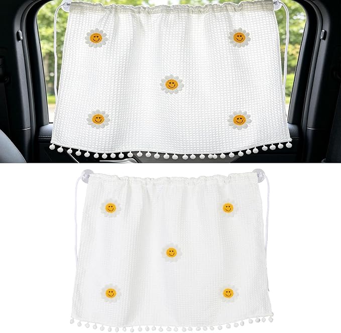 Car Side Window Sun Shade Privacy Curtain for Baby, 25.2"x18.1" Cute Blackout UV Protection Car Window Shades with Suction Cup for Back Seat, Auto Camping Windows Screen Shades (Five Smile Flowers) by Unknown