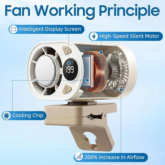 New Upgraded Car Clip on Air Conditioner Fan, Portable Air Conditioners for Cars, Mini Rotatable Fan, USB Rechargeable, 199 Speed Silent Mini Bladeless Fans, Car Clip on Air Conditioner (Black) - Image 8