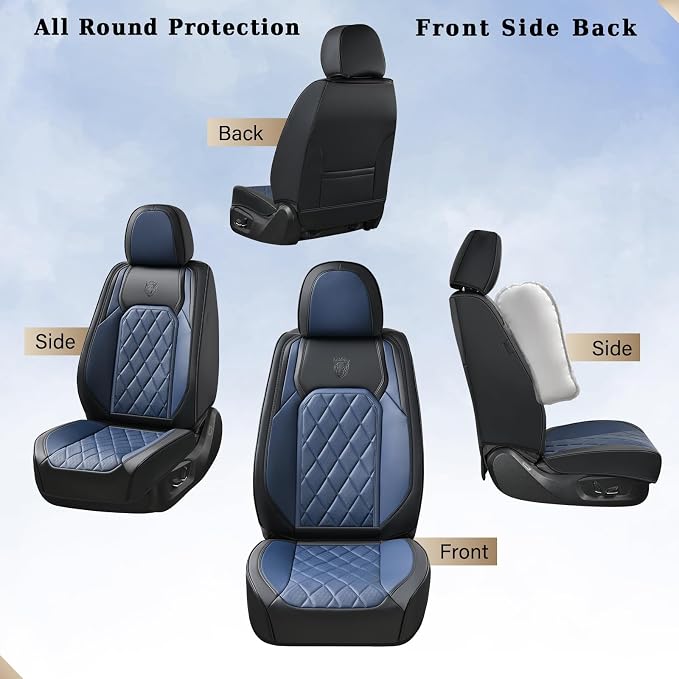 Coverado Seat Covers, Car Seat Cover Front Seats, Luxury Faux Leather Seat Cover, Black and Blue Seat Cover, Car Seats Protectors Waterproof, Automotive Seat Covers Universal Fit for Most Cars - Image 6