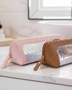 Clear Makeup Brush Bag Pouch,Waterproof PU Leather Portable Travel Makeup Bag with Transparent Window, Travel Essentials Pencil Case Organizer Pouch Car Accessories for Women Girls (Slim, Light Pink) - Image 7