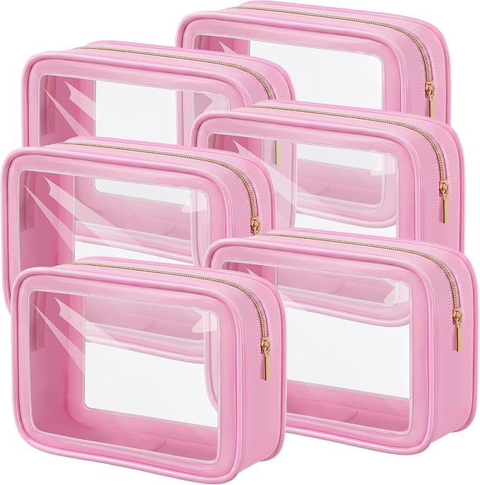Hsei 6 Pcs Clear Makeup Bags Diaper Bag Organizer Travel Toiletry Bags with Zipper Clear Cosmetic Organizer Car Storage Pouch Bridesmaid Gift for Women Beach Vacation (Pink) by Hsei