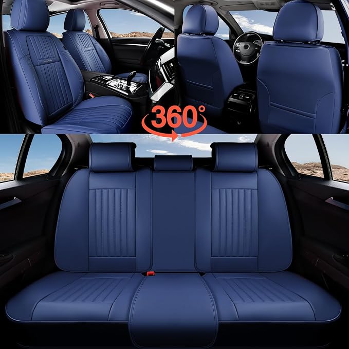 Coverado Car Seat Covers Full Set, Seat Covers for Cars, Car Seat Cover, Car Seat Protector, Leather Car Seat Cushion, Waterproof Car Seat Covers Front Seats and Back Fit for Most Cars(Blue) - Image 8