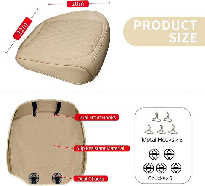 BEITK 1 Pack Leather Front Car Seat Bottom Cover Beige | PU leather,Waterproof, Full Wrap, Non-slip, Universal Fit for Sedan Truck SUV, Easy to Install - Image 2
