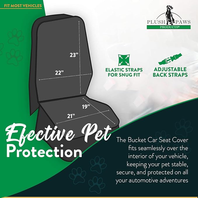 Plush Paws Products Premium Bucket Car Seat Protector | Diamond Stitching | Washable & Waterproof Front Seat Dog Cover Car, Truck, & SUV | Nonslip, Tear Resistant Pet Passenger Seat Cover | Black - Image 3
