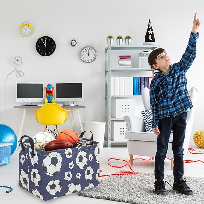 FXOLCSHE Rectangular Easter Soccer Basket,Kid's toy storage box,Collapsible waterproof college dorm laundry basket,Baby Nursery Hamper,Sports Boys soccer basket,Boys Soccer Room Decor(Soccers) - Image 4