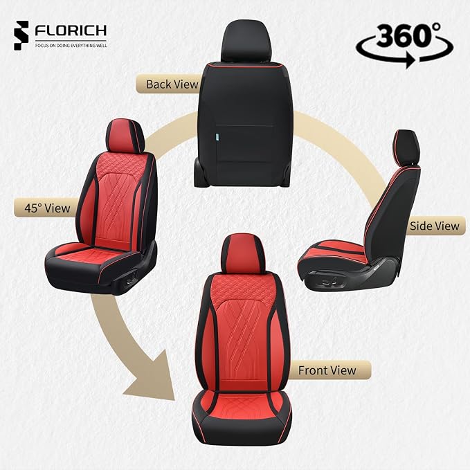 FLORICH Leather Front Seat Covers Red Car Seat Cover Breathable Waterproof Seat Cover for Cars Automotive Seat Covers 2 Front Seats Protector Universal Fit for Most Car Truck SUV, Black&Red - Image 6
