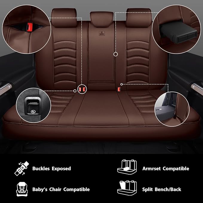 CAR PASS 3D Foam PU Leather Car Seat Covers, Universal Seat Covers Full Sets for Trucks SUV Sedan Automotive Seat Covers Armrest Airbag Compatible Waterproof Comfortable Faux Nappa Leather All Brown - Image 5