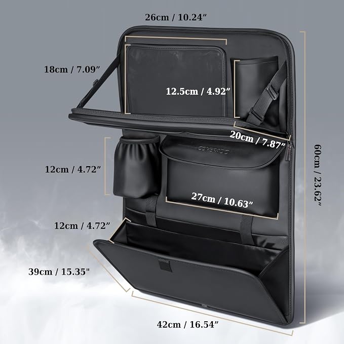 Coverado Backseat Car Organizer, Nappa Leather Car Seat Organizer with Touch Screen Tablet Holder, Foldable Food Tray, Kick Mats Protector, Multi Car Storage Accessories, Garbage Bag Holder-1 Pack - Image 5