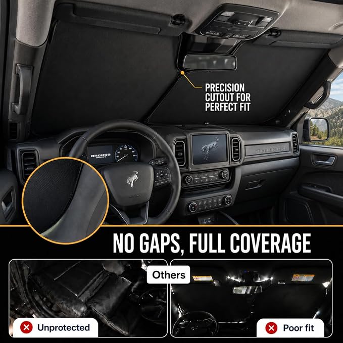 Zanch Custom Windshield Sun Shade for Ford Bronco Sport 2021-2026, 7-Layer UV & 100% Light Blocking, 3D Scanned Fit, Interior Protection, Keeps Cabin Cooler, Easy Storage & Foldable Accessories - Image 3