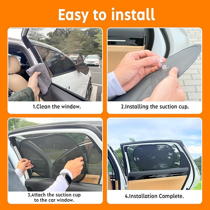 [2026 Upgraded] Car Shades for Side Windows 19"x12"(4 Pack),Sun Shade for Window with 8 Suction Cups,Car Window Shades Can Blocks 99.98% UVR,Window Shade for Baby - Image 6