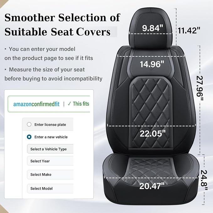 Coverado Car Seat Covers, Front Seat Cover, 2 Pack Waterproof Seat Covers for Cars, Luxury Faux Leather Car Seat Cushions, Car Seats Protectors, Black Car Seat Covers Universal Fit for Most Vehicles - Image 5