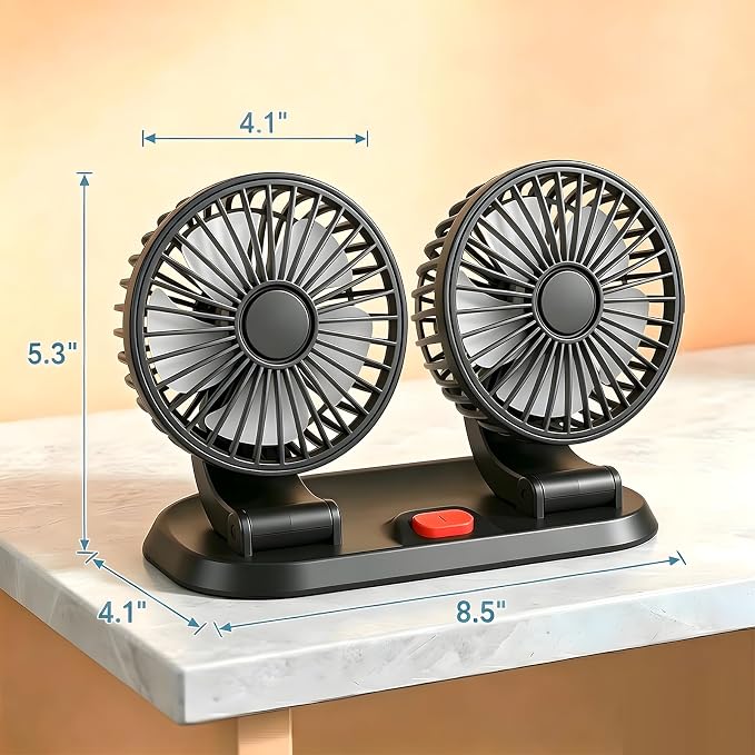 5V Dual Head Car Fan, Portable Vehicle Cooling Fan with 2 Speeds, 360° Rotatable Adjustable Dashboard Air Circulator for SUV, RV, Truck, Sedan, Cruise, Cigarette Lighter Powered USB Fan - Image 8