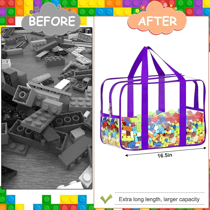 6 Color XXL Toy Storage Bags 16.5×11.8×6.8In with Labels, Large Capacity Reusable Clear PVC Storage Bags, Travel Waterproof Organizer Bags with Double Zipper - Image 5