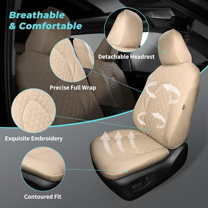 Custom Seat Covers for Toyota Highlander 2020-2026 7 Seats Beige | faux leather, 2nd row captain chairs, waterproof, breathable, airbag compatible, stain resistant, easy install, durable - Image 8