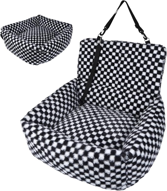 Dog Car Seat for Small Dogs,Medium Dog Car Bed with Detachable Washable Cover,Pet Puppy Booster Cars Seats with Safety Belt Up to 30 lbs(Grid Black) - Image 9