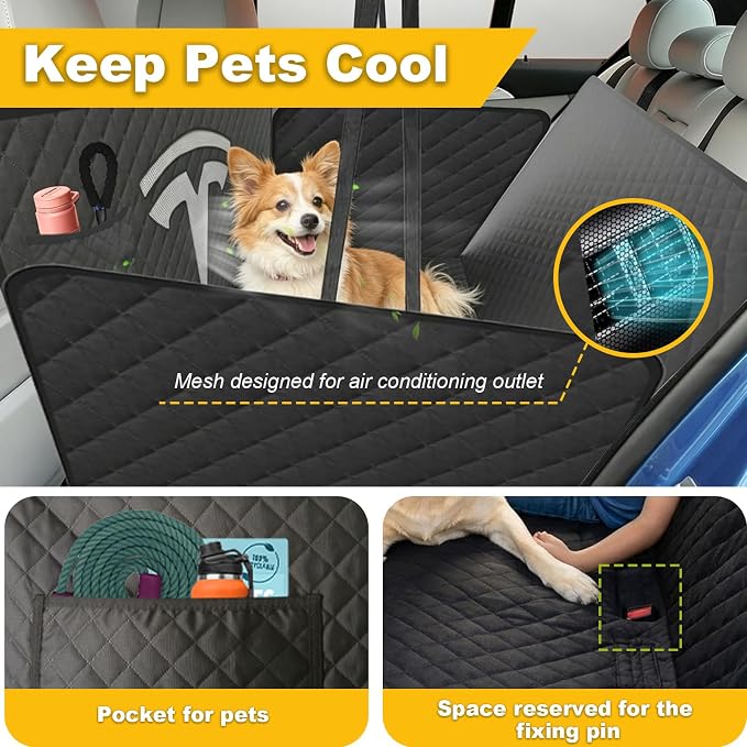 Nanaholy Dog Car Seat Cover for Tesla Model Y & Model 3 Back Seat Cover Waterproof Hammock, 600D Heavy-Duty Scratch-Resistant Non-Slip Pet Seat Protector with Side Flaps & Breathable Mesh Window - Image 2