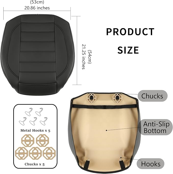 2 Pack Leather Front Car Seat Covers,Bottom Seat Covers for Cars,Driver Car Seat Cover,Luxury Seat Protectors,Waterproof,Full Wrap,for Most Vehicles,Sedan,Truck,SUV(Black) - Image 3