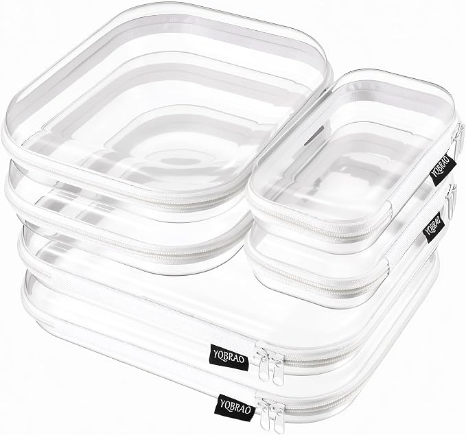 YQBRAO Clear Hard Shell Zipper Cases, Diaper Bag Organizer Pouches, White | Rigid clear shells in three practical sizes organize toiletries, cosmetics, cables, stationery and household essentials by Unknown