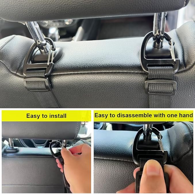 Car Headrest Hooks, Backseat Storage Organizer Hangers, Universal Vehicle Seat Back Hooks, 4 Pack - Image 4
