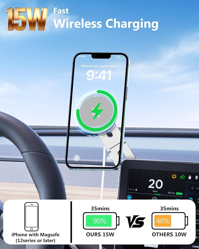 Magnetic Tesla Phone Holder, Laptop Phone Holder for iPhone 17/16/15/14/13/12 Pro Max, Car Magnetic Phone Holder for Tesla Model 3/ ModelY/X/S (Silver) - Image 2