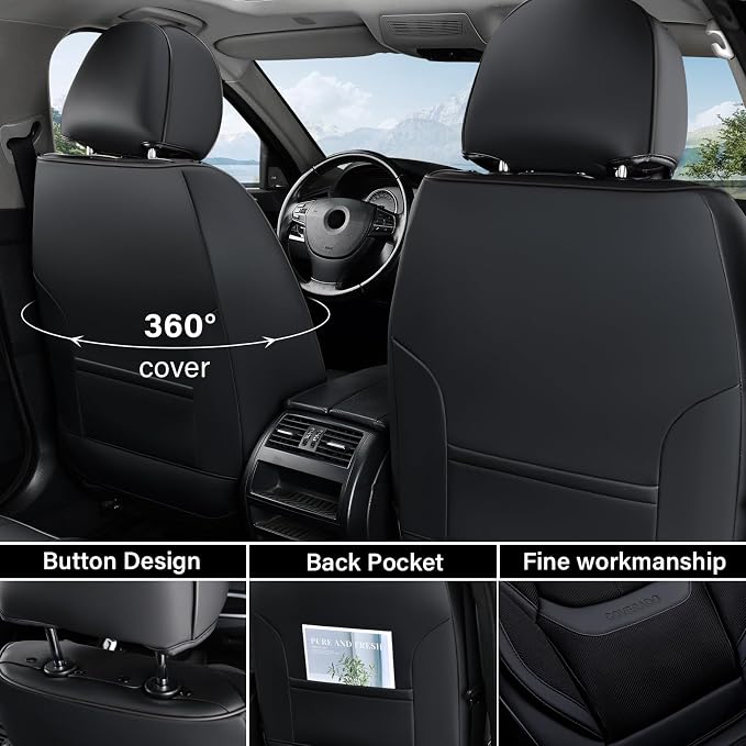 Coverado Seat Covers Full Set, Breathable Leather Car Seat Cover,Universal Car Seat Protectors, Seat Cover Waterproof, Front and Rear Seat Cover Fit Most Cars, BlackRed - Image 3