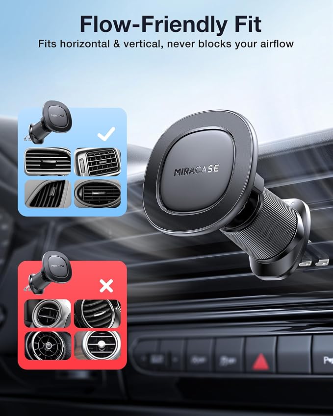 Miracase Car Phone Holder for Magsafe [Super Strong Magnets] Magnetic Phone Holders for Your Car, 360°Adjustable Air Vent Hands Free Cell Phone Mount Cradle (Matte Black, Regular) - Image 8