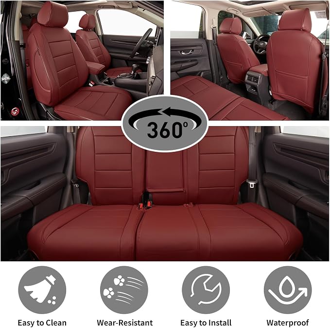 EKR Car Seat Covers for Honda HRV 2023-2027,Leatherette Full Set | Custom Fit for Honda HRV EX-L 2023-2027 Glove-Like Fit,Airbag Compatible,Easy Clean,Faux Leather(Burgundy) - Image 3