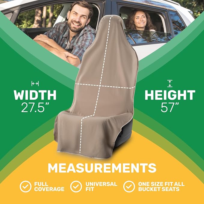 UltraSport Waterproof Towel Car Seat Cover, Universal Fit, Sweatproof & Odor-Resistant Front Seat Protector, Quick-Dry, Machine Washable for Gym, Pets, Travel, Outdoor Adventures, Tan, 2-Pack - Image 6