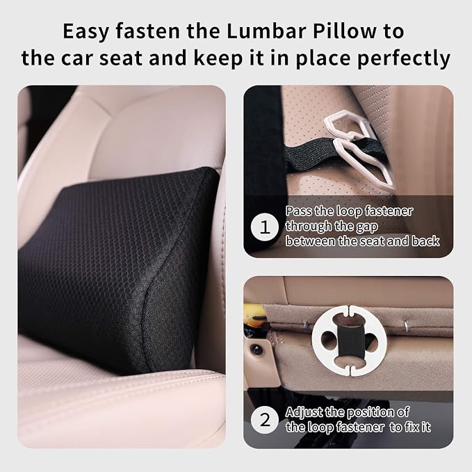 Memory Foam Lumbar Support Pillow for Car - Lower Back Support Cushion for Driving, Back Pain Relief for Car Seat, Office Chair, Wheelchair (Black) - Image 5