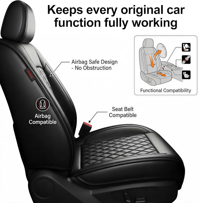 Fit for Tacoma Seat Covers Compatible with Toyota Tacoma 3rd gen 2016-2023 - Waterproof Breathable Leather Automotive Seat Cushions Protector,Airbag Compatible,Only 2 Front seat Covers(Black) - Image 5
