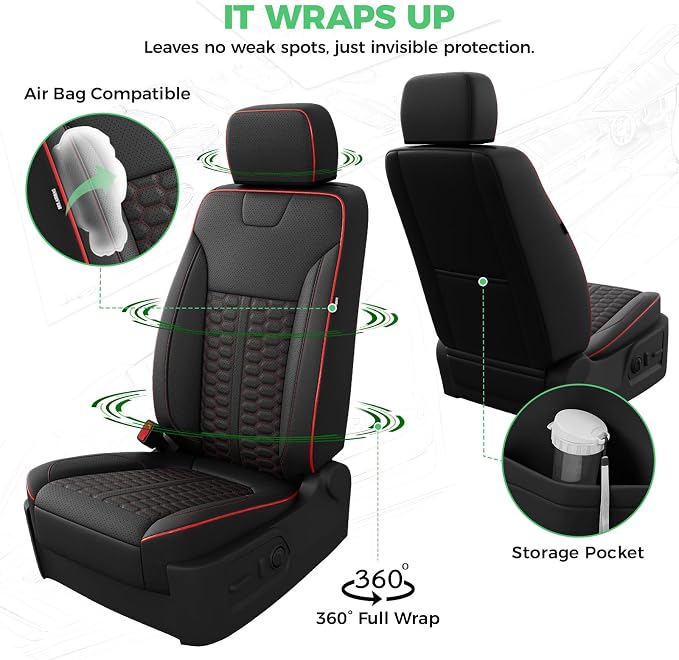 RIDEPOSH Custom Leather Seat Covers for Silverado/Sierra 1500 2019-2026 | Only Crew Cab, Fits 2500/3500HD 2020-2026, Jump Seat Cover(armrest storage only), Protective, Scratch-resistant, Easy-clean - Image 5
