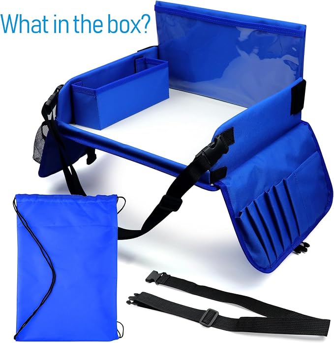 Travel Tray for Kids, Carseat Table Tray for Road Trip Activities, Toddler Lap Desk Organizer for Airplane - Blue - Image 9