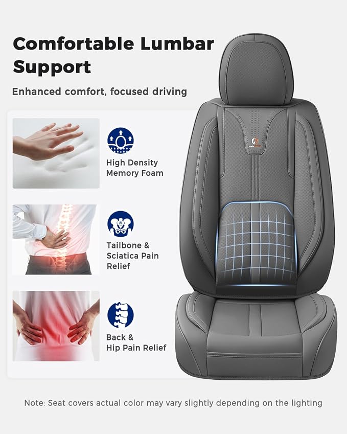 Huidasource Gray Seat Covers Luxury Nappa Leather, Car Seat Cover with Velcro Adjustable, Airbag, Lumbar Support, Cooling and Heating, Seat Covers for Universal Fit for Most Cars SUV Trucks, Gray - Image 5