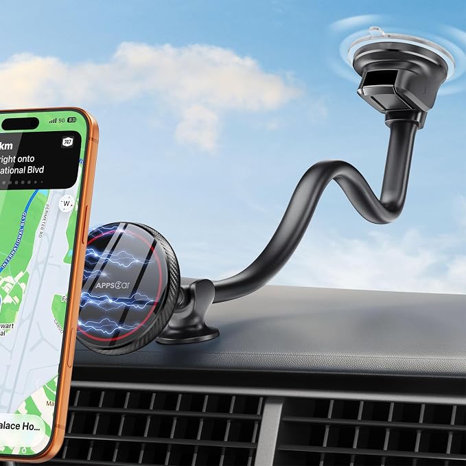 APPS2Car Cell Phone Car Mount for MagSafe, 14'' Windshield Phone Mount | Magnetic Car Phone Mount, Long Gooseneck Arm, Strong Suction & Magnetic Hold, Fits iPhone 17 Pro Max Plus 16 15 14 13 12 Mini - Image 9