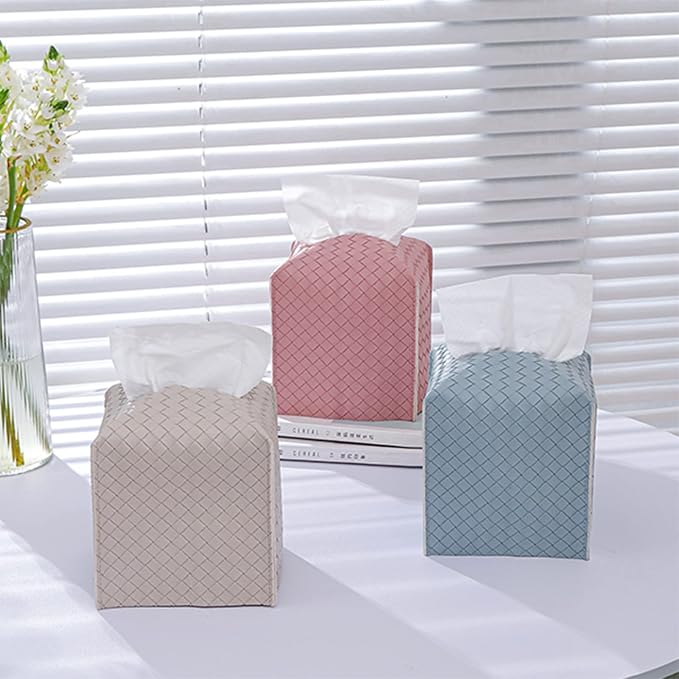 Tissue Box Cover Square Leather Facial Paper Holder, PowderBlue | PU Leather，Easy to Fill, Easy Clean, Decorative Cube Tissue Box Holder for Office, Bathroom,Kitchen, Living room, Guest room - Image 7