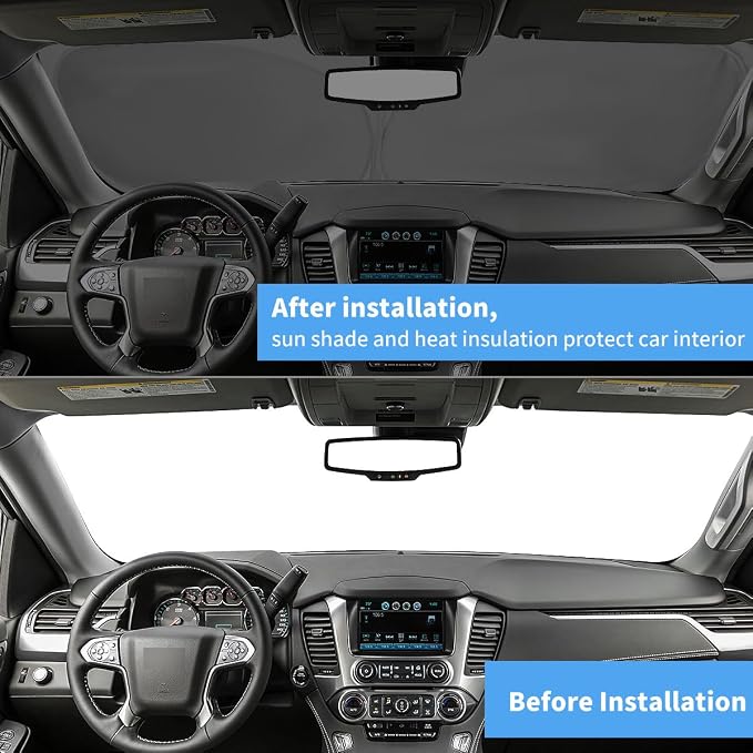 Windshield Sun Shade Car Sunshade Accessories Fit 2026-2021 Chevy Tahoe Z71 | HOHUIGO Front Windshield Cover Window Screen Sun Visor UV Heat Shield Protector Custom for Chevrolet Tahoe, Keep Car Cool - Image 3