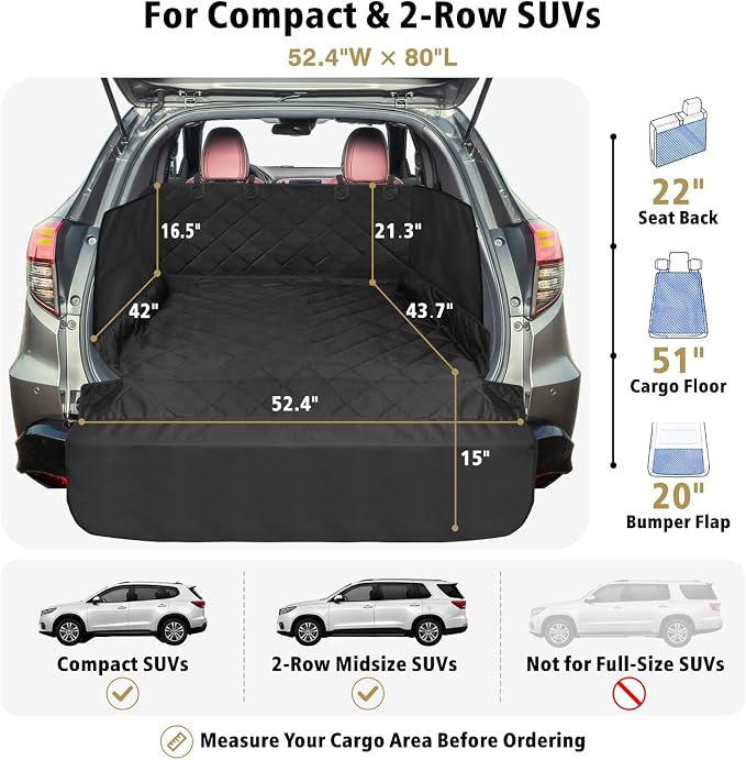 F-color SUV Cargo Liner for Dogs - Trunk Cover with Bumper Flap Protector | Waterproof Pet Cargo Cover with Side Flaps, Dog Car Seat Cover with Non-Slip Trunk Mat, Prevents Scratches Pet Hair Mud Dirt - Image 2