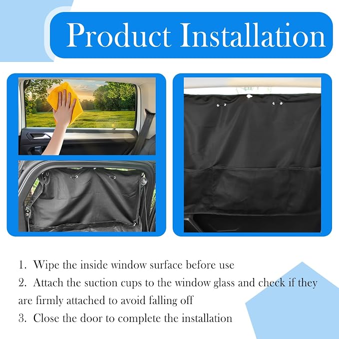 2PCS Car Window Shades for Side Window,Blackout Car Windows Shade for Baby with Storage Net Pockets,Portable Car Sun Shade Side Windows with Pouch & 7 Suction Cups - Image 4