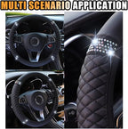 JOYCOURT 15 Inch Bling Soft Leather Car Steering Wheel Cover, Black | Colorful Rhinestones Design, Auto Elastic Protector for Women Girls, Crystal Diamond Car Accessories for Most Cars, SUVs - Image 6