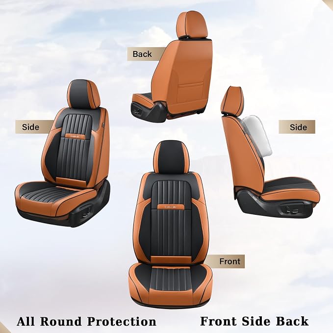 Coverado Car Seat Covers Full Set, Nappa Leather Seat Covers for Cars, Car Seat Protector Car Seat Cushion, Front and Back Seat Protectors Cushions Universal Fit for Most Cars Vehicles(Brown&Black) - Image 3