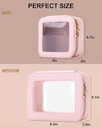 Leather Clear Makeup Bags Set - Travel Clear Cosmetic Bag Case with Zipper, Transparent TSA Approved Toiletry Bags for Travel Essentials Car Accessories for Women (Pink, S+M) - Image 6