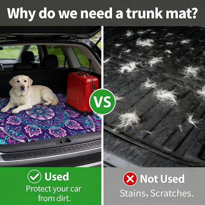 Car Trunk Mat for SUV, 29"x39" Boho Purple Mandala Cargo Liner Protector | All Weather Universal Cargo Liners for Dogs, Car Accessory for SUVs/Sedan/Wagons, Durable Non-Slip Washable Rear Cargo Mat - Image 4