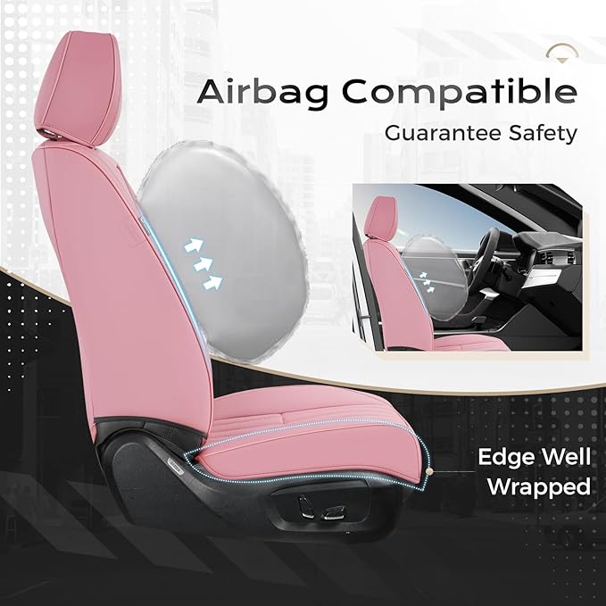 Coverado Car Seat Covers Front Seats, Seat Covers for Cars, Car Seat Protector, 2-Pack Car Seat Cushion Nappa Leather, Waterproof Seat Covers Carseat Cover Universal Fit for Most Cars Trucks(Pink) - Image 3
